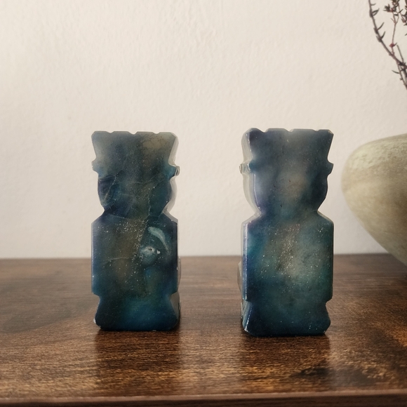 Vintage Natural Stone Marble Small Pair of 2 Tiki Aztec Figurine Bookends - Picture 6 of 8